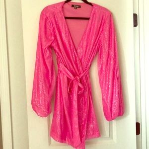 Hot pink sequin wrap dress size 8 (fits oversized)